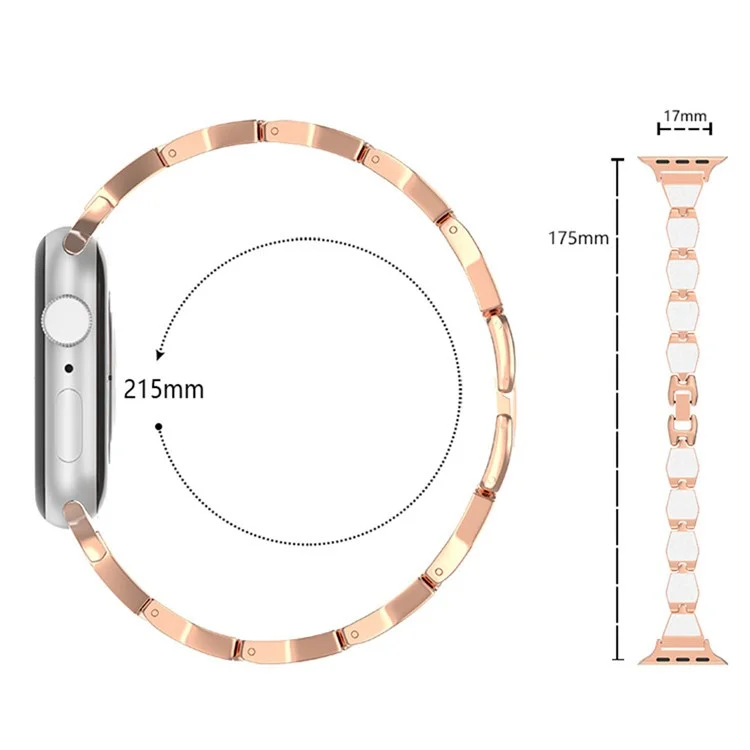 pour apple watch series 7 41mm / série 6 / 5 / 4 / se 40 mm / série 1 / 2 / 38 mm de style coque en métal smart watch strap remplacement du bracelet de bracelet - or rose / blanche