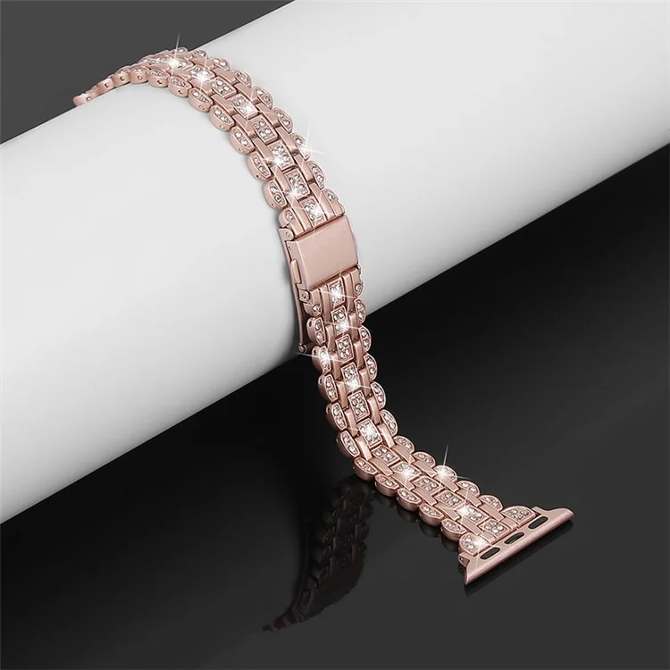 Watch Strap for Apple Watch Series 10 9 8 7 SE 6 5 4 3 2 1 42mm 41mm 40mm 38mm Stainless Steel Rhinestone Bracelet Band - Rose Pink