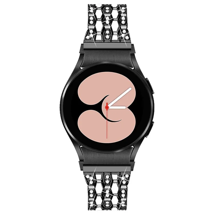 Para Samsung Galaxy Watch4 Active 40mm/44mm / Watch4 Classic 42mm/46mm Correa de Reloj de Metal con 5 Cuentas y 3 Filas de Adornos de Cristales Rhinestone - Negro / Blanco