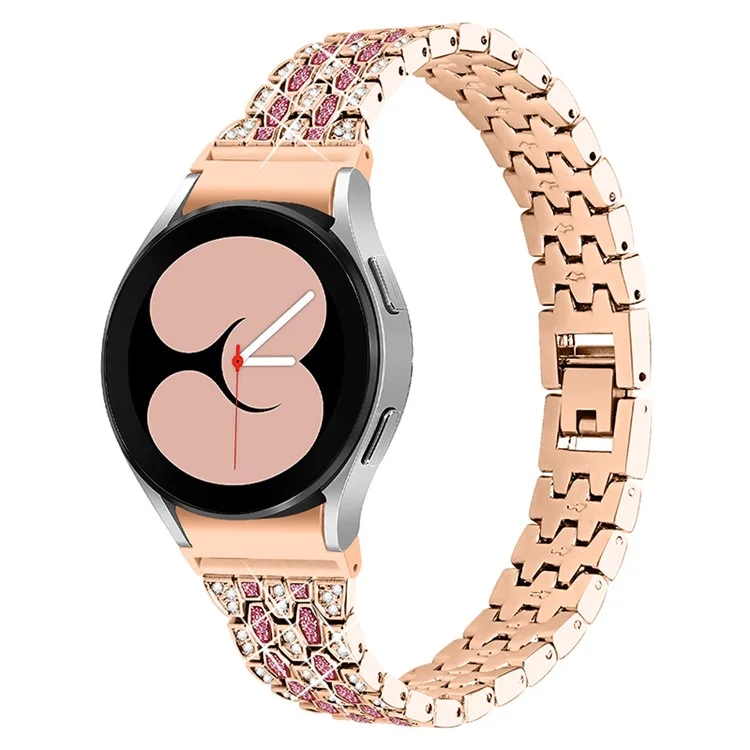 Pour Samsung Galaxy Watch4 Active 40mm/44mm / Watch4 Classic 42mm/46mm Bracelet de montre en métal 5 perles 3 rangées de strass Décoration Bracelet de montre de remplacement - Or rose / Rose