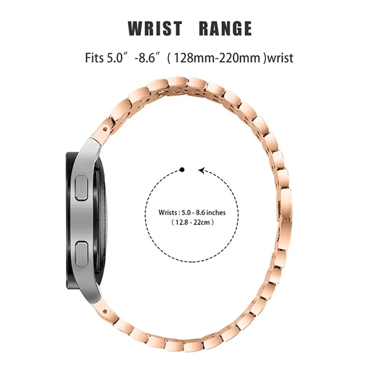 Pour Samsung Galaxy Watch4 Active 40mm/44mm / Watch4 Classic 42mm/46mm Bracelet de montre en métal 5 perles 3 rangées de strass Décoration Bracelet de montre de remplacement - Or rose / Rose