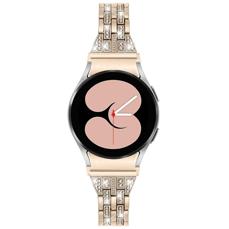 Pour Samsung Galaxy Watch4 Active 40mm / 44mm / Watch4 Classic 42mm / 46mm Bracelet Métal Bande de Montre 5 Perles 2 Rangs Strass Brillants Bracelet de Remplacement - Rétro Or
