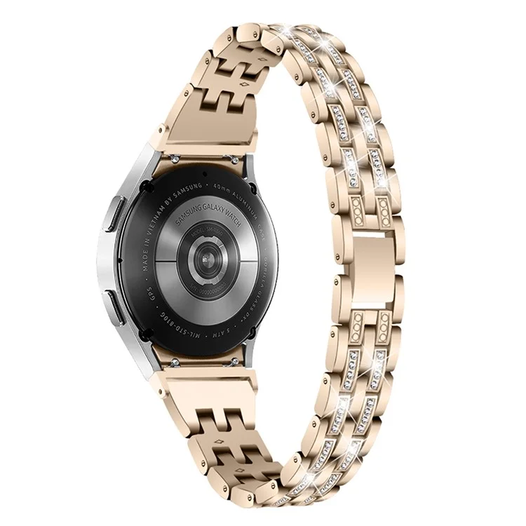Pour Samsung Galaxy Watch4 Active 40mm / 44mm / Watch4 Classic 42mm / 46mm Bracelet Métal Bande de Montre 5 Perles 2 Rangs Strass Brillants Bracelet de Remplacement - Rétro Or