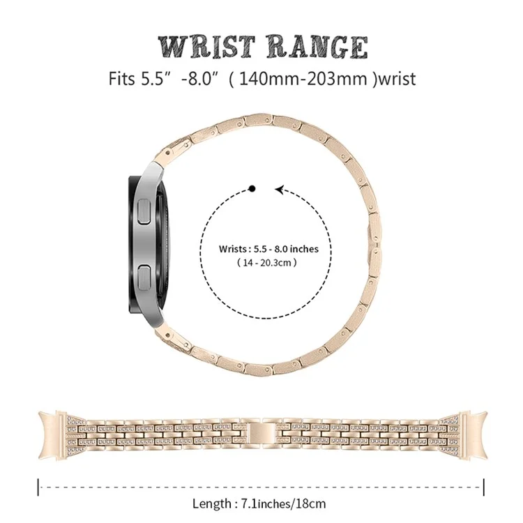 Pour Samsung Galaxy Watch4 Active 40mm / 44mm / Watch4 Classic 42mm / 46mm Bracelet Métal Bande de Montre 5 Perles 2 Rangs Strass Brillants Bracelet de Remplacement - Rétro Or