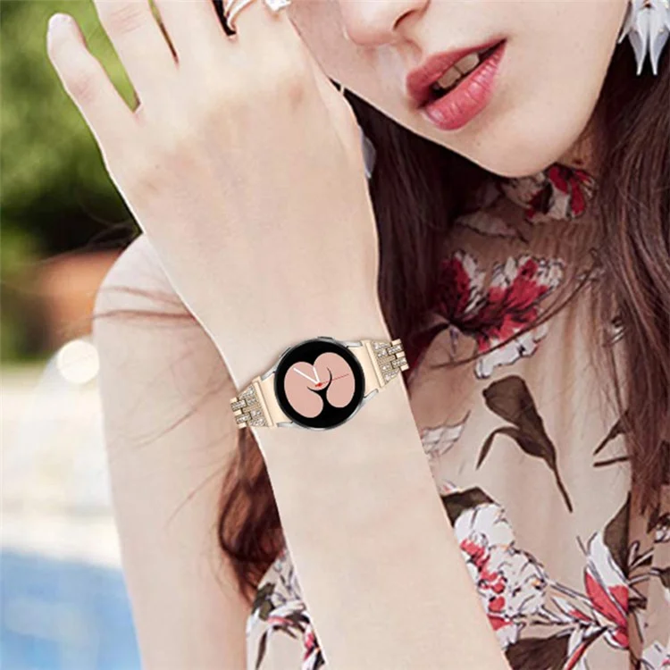 Pour Samsung Galaxy Watch4 Active 40mm / 44mm / Watch4 Classic 42mm / 46mm Bracelet Métal Bande de Montre 5 Perles 2 Rangs Strass Brillants Bracelet de Remplacement - Rétro Or