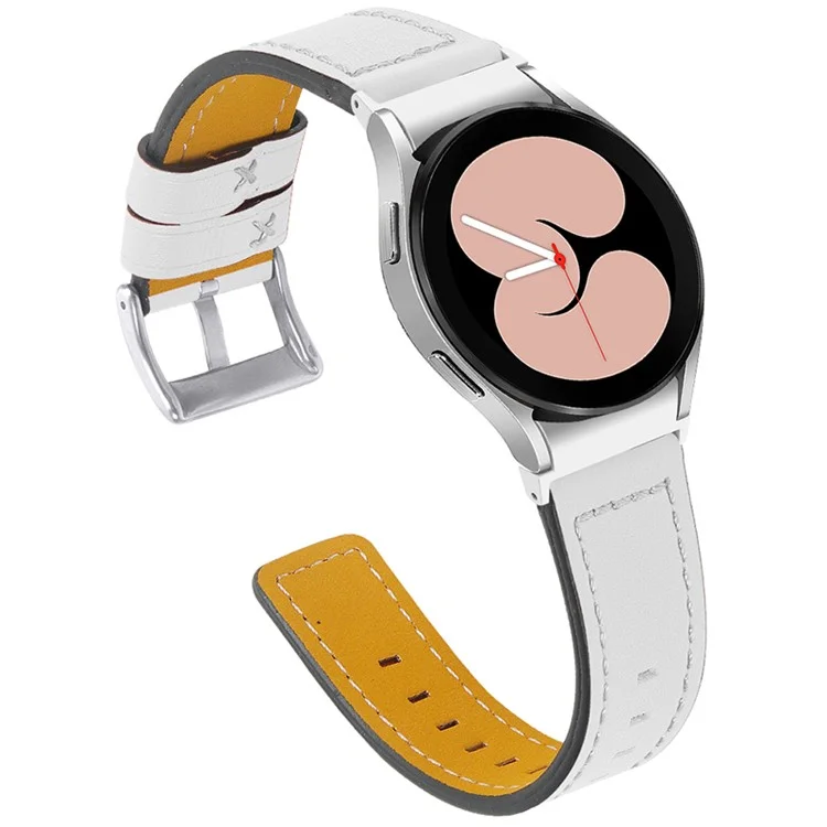 For Samsung Galaxy Watch4 Classic 42mm / 46mm  /  Watch4 Active 40mm / 44mm Cowhide Genuine Leather Watch Band Adjustable Replacement Strap - White