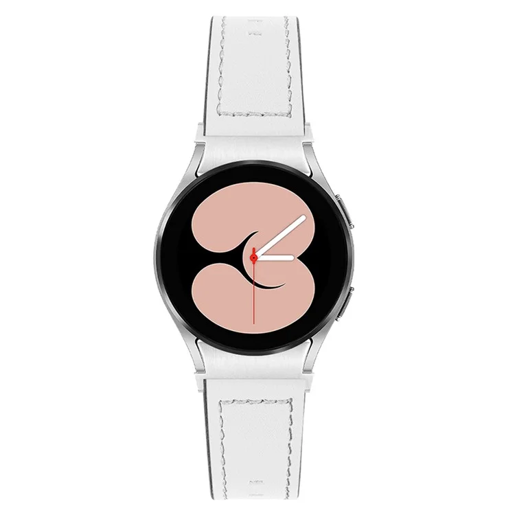 For Samsung Galaxy Watch4 Classic 42mm / 46mm  /  Watch4 Active 40mm / 44mm Cowhide Genuine Leather Watch Band Adjustable Replacement Strap - White