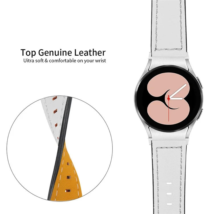 For Samsung Galaxy Watch4 Classic 42mm / 46mm  /  Watch4 Active 40mm / 44mm Cowhide Genuine Leather Watch Band Adjustable Replacement Strap - White