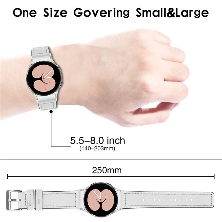 For Samsung Galaxy Watch4 Classic 42mm / 46mm  /  Watch4 Active 40mm / 44mm Cowhide Genuine Leather Watch Band Adjustable Replacement Strap - White