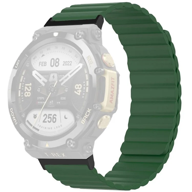 Banda para reloj magnética a prueba de sudor para Huami Amazfit T-Rex 2 Brazalete de silicona ajustable Diseño de dos colores - Verde del ejército