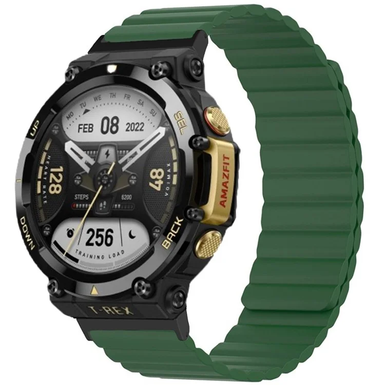 Banda para reloj magnética a prueba de sudor para Huami Amazfit T-Rex 2 Brazalete de silicona ajustable Diseño de dos colores - Verde del ejército