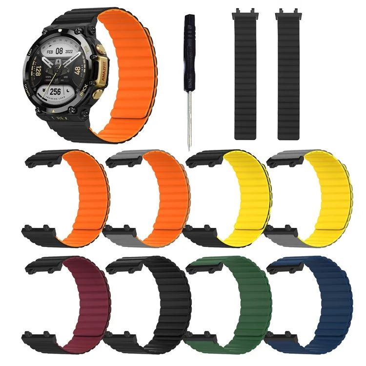 Banda para reloj magnética a prueba de sudor para Huami Amazfit T-Rex 2 Brazalete de silicona ajustable Diseño de dos colores - Verde del ejército