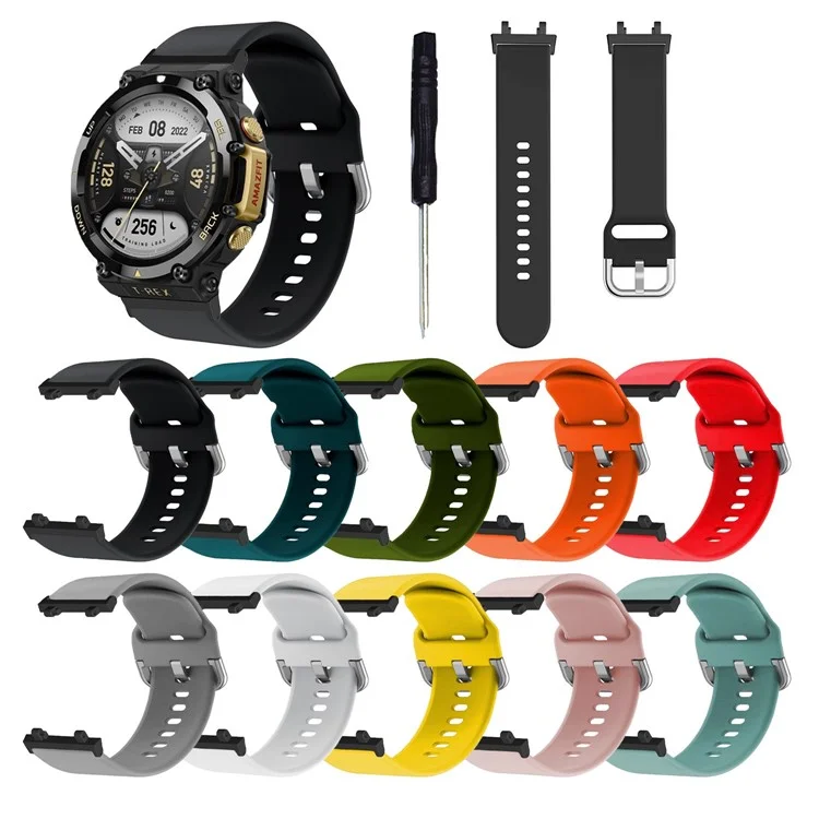 Für Huami Amazfit T-Rex 2 Silicon Watch-gurt Verstellbares Handgelenkband Mit Quadratischer Stiftschnalle - Schwarz