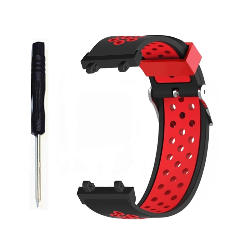 For Huami Amazfit T-Rex 2 Dual Color Watch Band Silicone Replacement Wrist Strap with Three Rows Holes - Black / Red