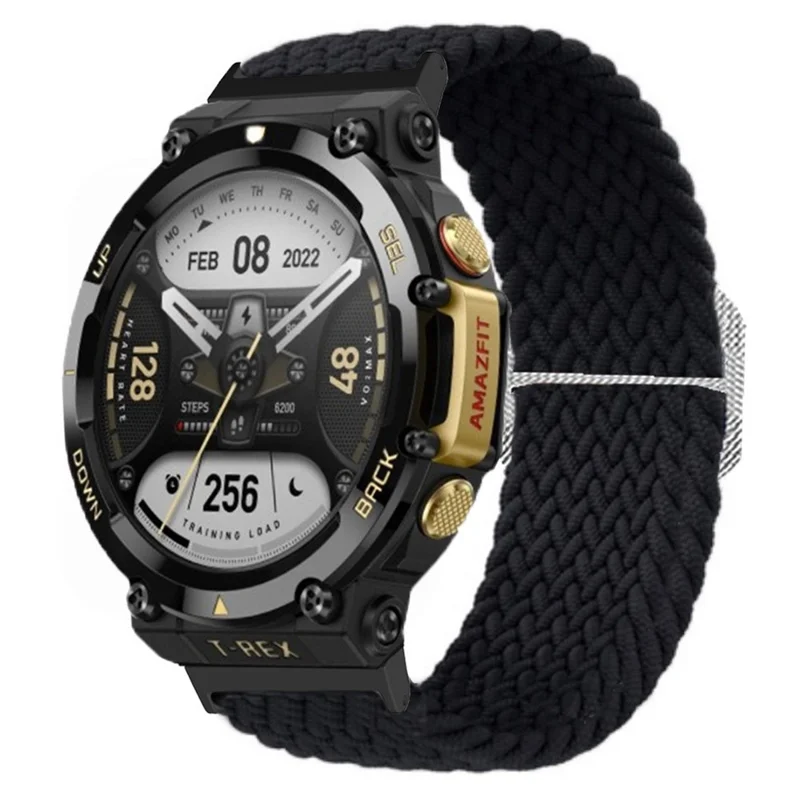 Watch Strap for Huami Amazfit T-Rex 2, Nylon Braided Adjustable Loop Wrist Band Replacement - Black