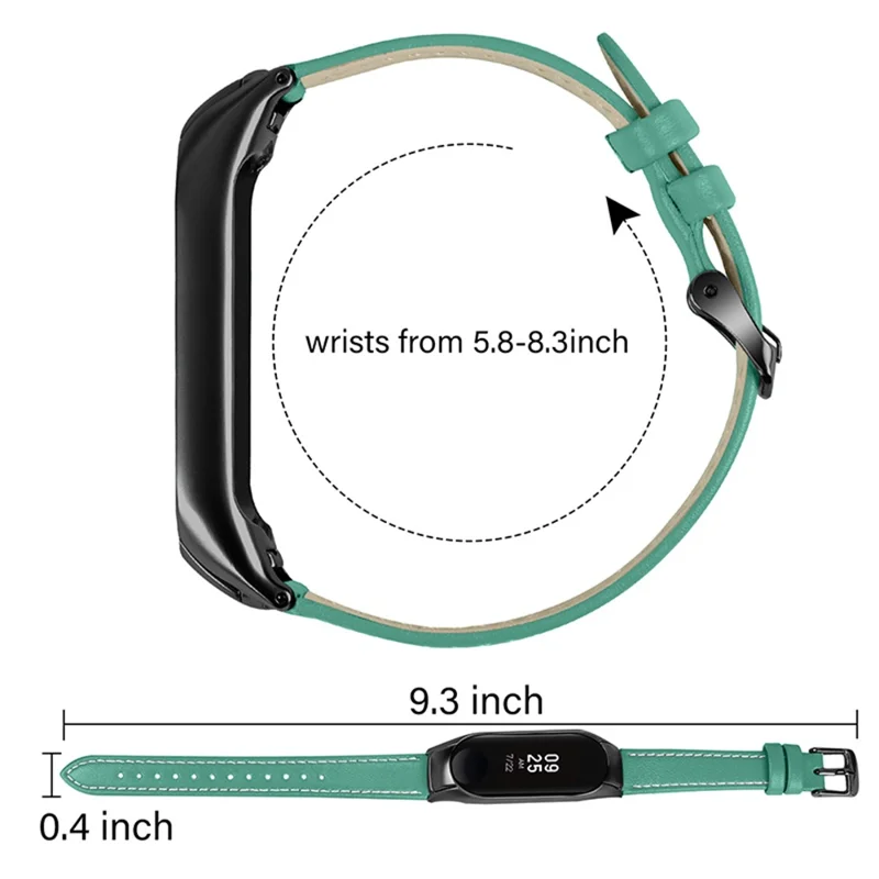 For Xiaomi Mi Band 7 Genuine Cowhide Leather Watch Strap Replacement Watchband with Black Watch Case - Green