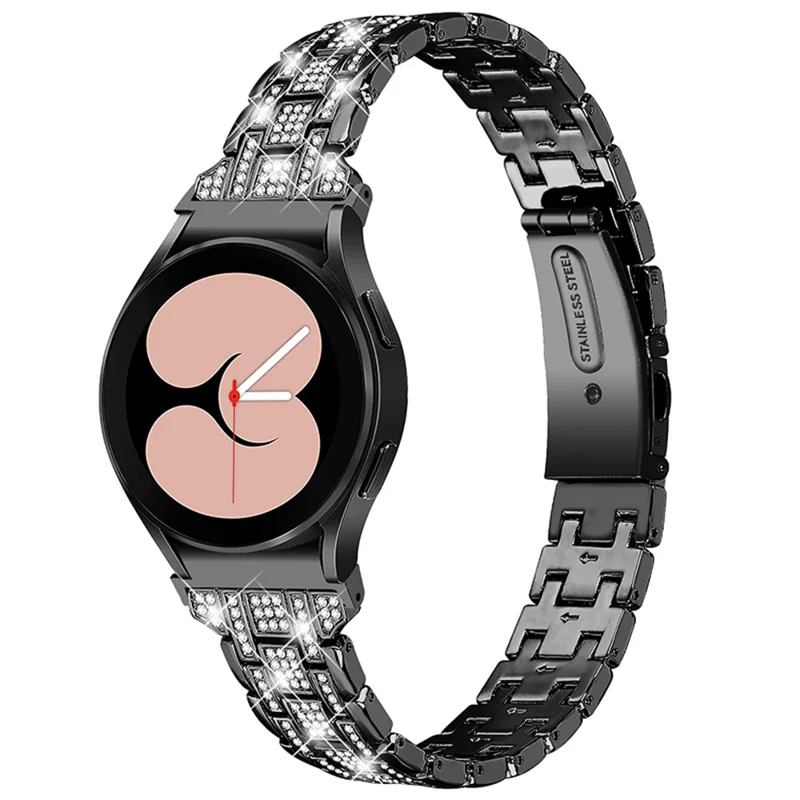 For Samsung Galaxy Watch4 Active 40mm / 44mm / Watch4 Classic 42mm / 46mm 5 Rows Rhinestone Stainless Steel Smart Watch Band Wrist Strap with Double Buckle - Black