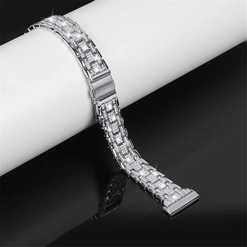 Для Fitbit Versa 3 / Sense 5 рядов Rhinestone Stainless Steel Double Buckle Watch Band Wrist Strap - серебро