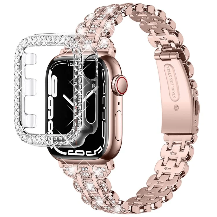 Cinturino per Apple Watch SE 44mm / SE (2022) 44mm / Serie 4 / 5 / 6 44mm, Decorazione con Cristalli Rhinestone Bracciale in Acciaio Inossidabile Elegante - Rosa / Oro