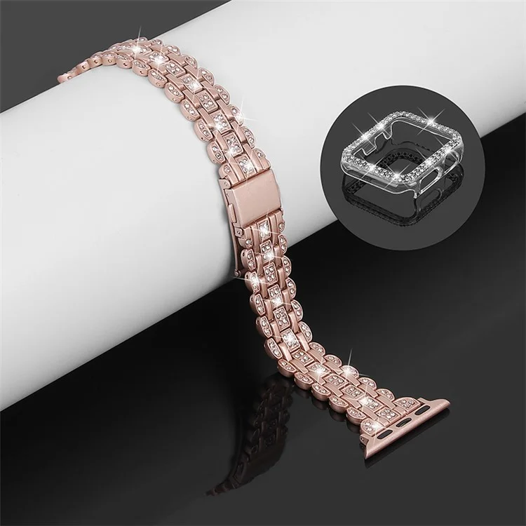 Cinturino per Apple Watch SE 44mm / SE (2022) 44mm / Serie 4 / 5 / 6 44mm, Decorazione con Cristalli Rhinestone Bracciale in Acciaio Inossidabile Elegante - Rosa / Oro