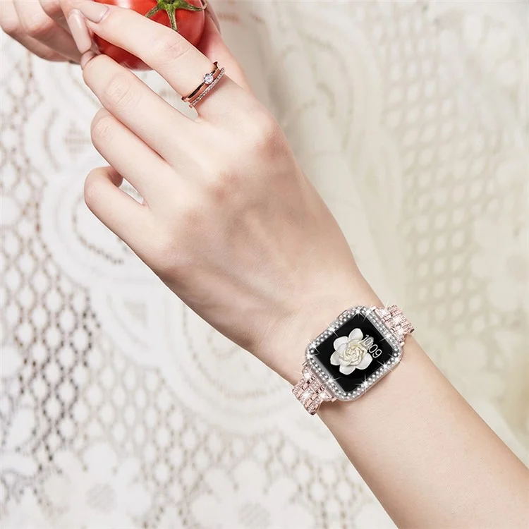 Cinturino per Apple Watch SE 44mm / SE (2022) 44mm / Serie 4 / 5 / 6 44mm, Decorazione con Cristalli Rhinestone Bracciale in Acciaio Inossidabile Elegante - Rosa / Oro