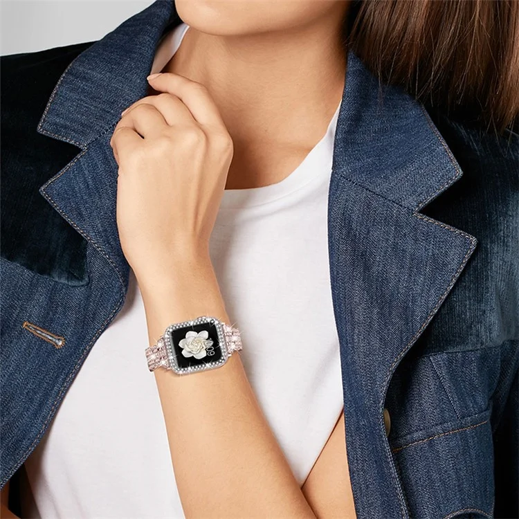 Cinturino per Apple Watch SE 44mm / SE (2022) 44mm / Serie 4 / 5 / 6 44mm, Decorazione con Cristalli Rhinestone Bracciale in Acciaio Inossidabile Elegante - Rosa / Oro