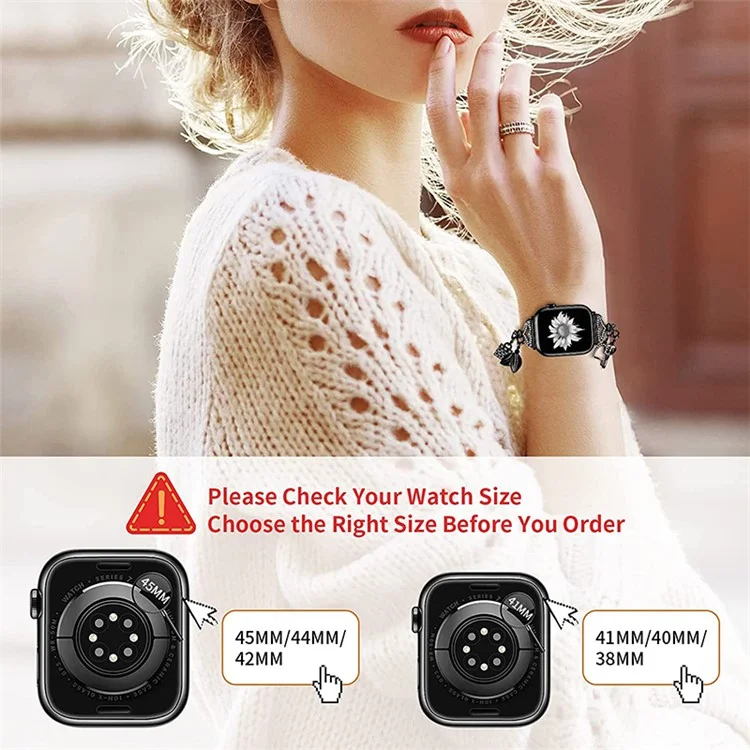 Para Apple Watch Series 10 42mm / 9 8 7 41mm / 6 5 4 SE SE (2022) SE (2023) 40mm / 3 2 1 38mm Stylish Pendant Design Bracelet Watch Band Wrist Strap - Preto
