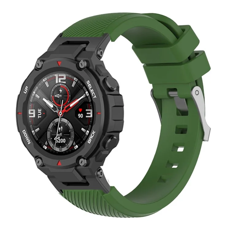 For Huami Amazfit T-Rex  /  T-Rex Pro  /  Ares Twill Texture Watch Band Silicone Watch Strap Universal 22mm Replacement Watchband - Army Green