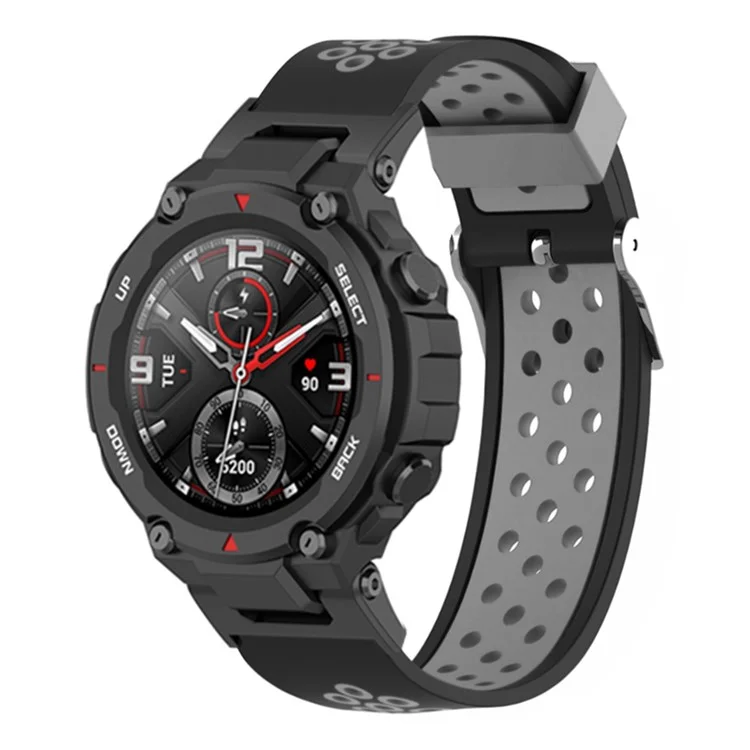 Für Huami Amazfit T-Rex / T-Rex Pro / Ares, Dual-Farb-Uhrenarmband aus Silikon, 22 mm, Ersatzarmband mit Mehrfachlochdesign - Schwarz / Grau