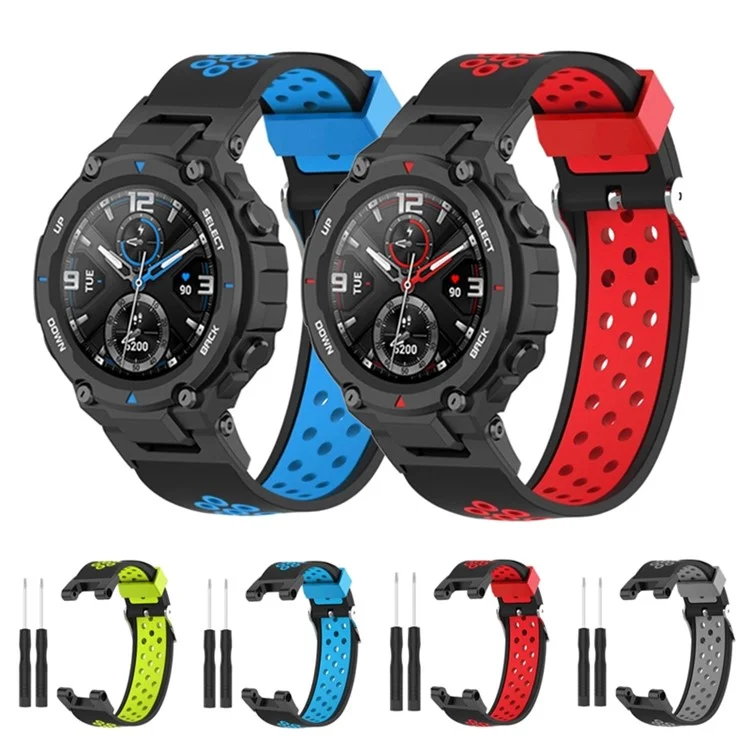 Für Huami Amazfit T-Rex / T-Rex Pro / Ares, Dual-Farb-Uhrenarmband aus Silikon, 22 mm, Ersatzarmband mit Mehrfachlochdesign - Schwarz / Grau