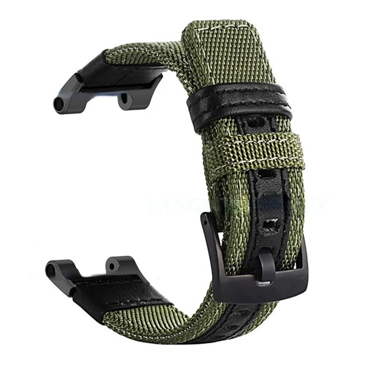 For Huami Amazfit T-Rex  /  T-Rex Pro  /  Ares Watch Strap with Buckle Nylon+Leather Watch Band Universal 22mm Quick Release Watchband - Green