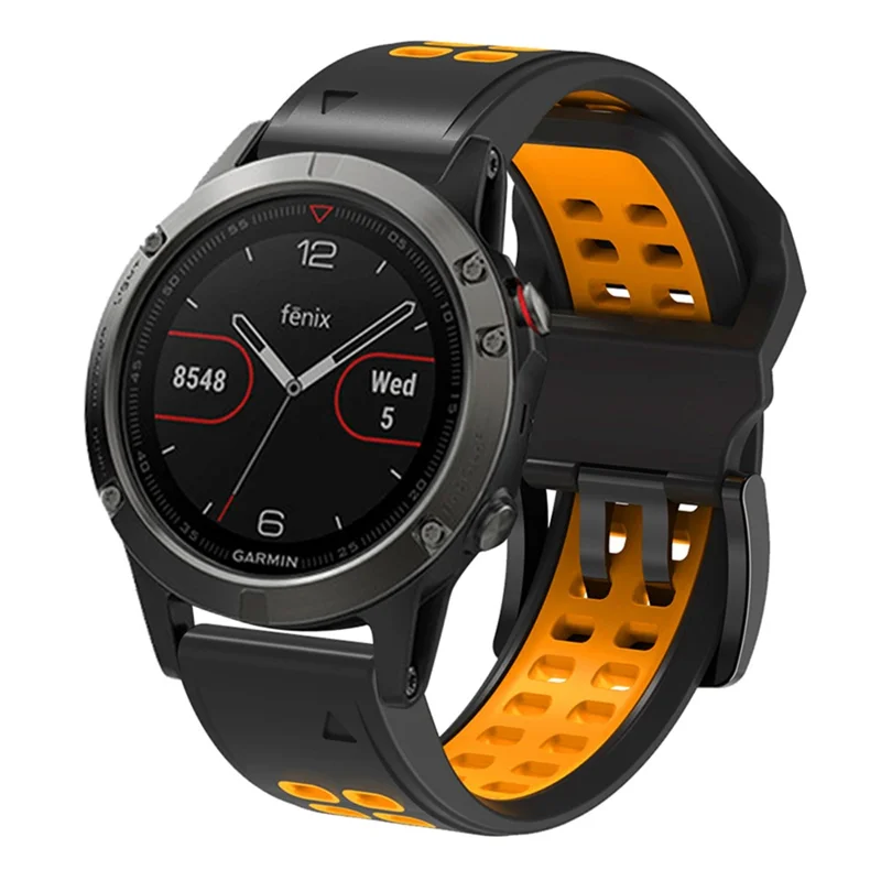 For Garmin Fenix 7 / 6 / 5 Soft Silicone Sport Replacement Band Quick Release Dual Color Watch Strap - Black / Orange