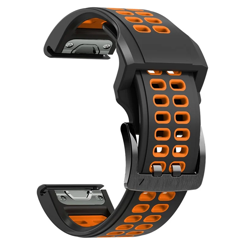 For Garmin Fenix 7 / 6 / 5 Soft Silicone Sport Replacement Band Quick Release Dual Color Watch Strap - Black / Orange