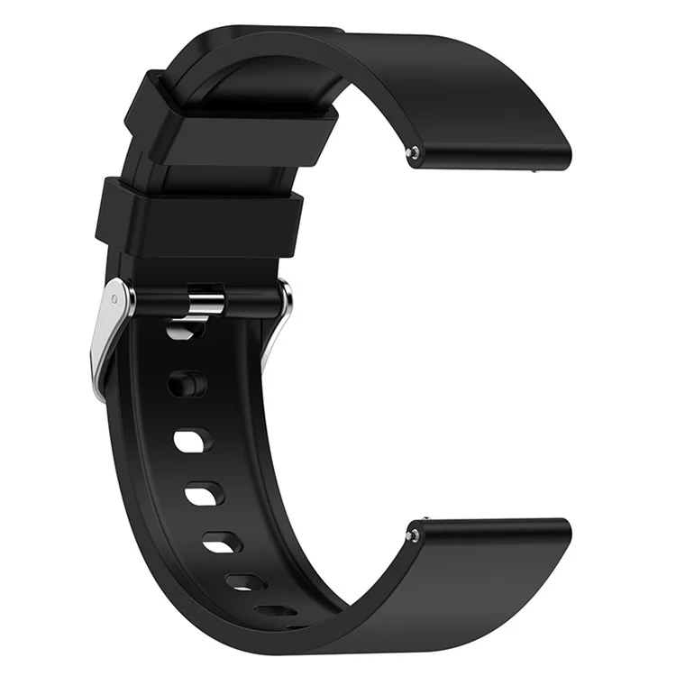 For Huami Amazfit Bip 3 / Bip S Soft Silicone Wrist Band Smart Watch Replacement Strap with Silver Buckle - Black