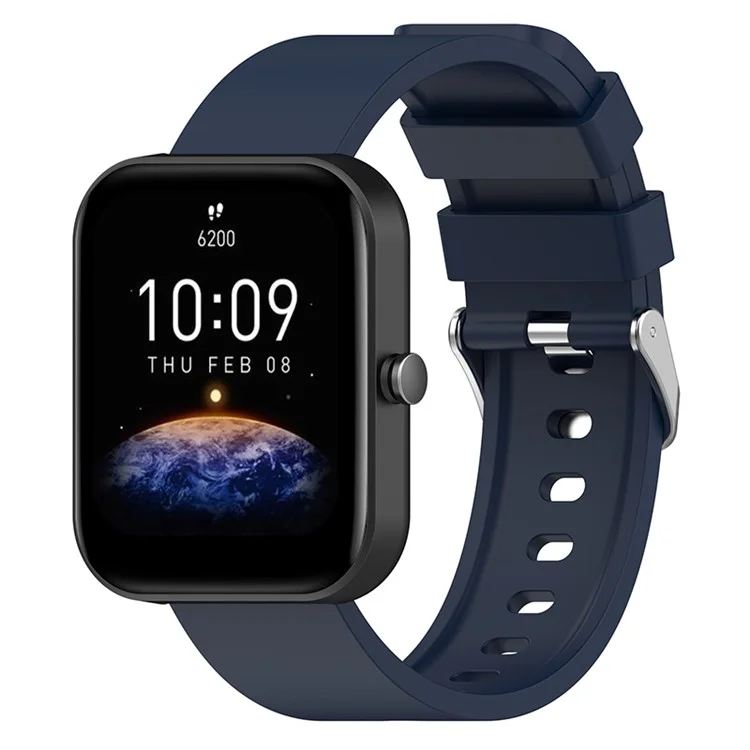 Para Huami Amazfit Bip 3 / Bip S Soft Silicone Wnist Wnist Watch Reloj Correa Con Hebilla Plateada - Azul de Medianoche
