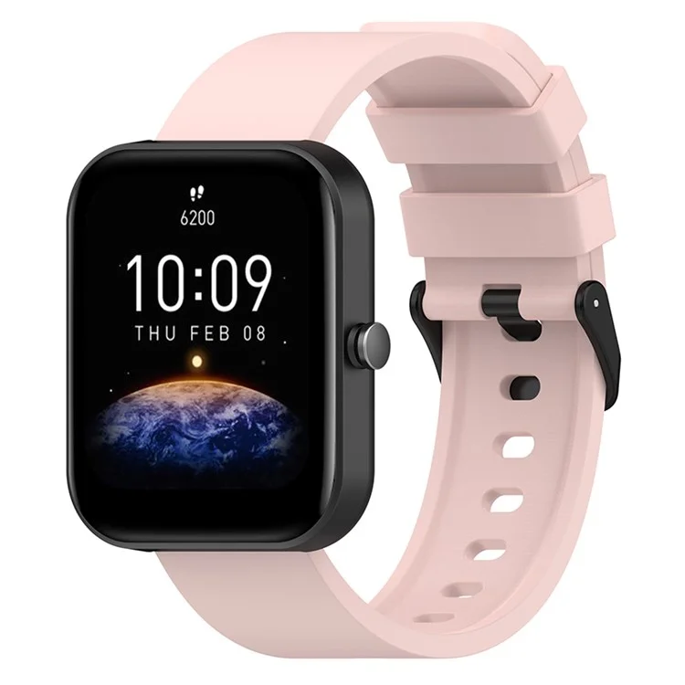 For Huami Amazfit Bip 3 / Bip S Smart Watch Replacement Strap Adjustable Silicone Wrist Band with Black Steel Buckle - Light Pink