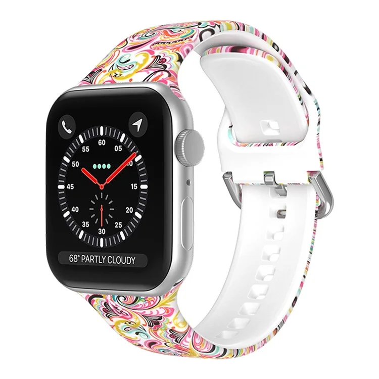 Per Apple Watch Series 10 46mm / Ultra 2 Ultra 49mm / Series 9 8 7 45mm / SE (2023) SE (2022) SE 6 5 4 44mm / 3 2 1 42mm Silicone Pattern Printed Watch Strap Wristband with Buckle - Colore Nuvola