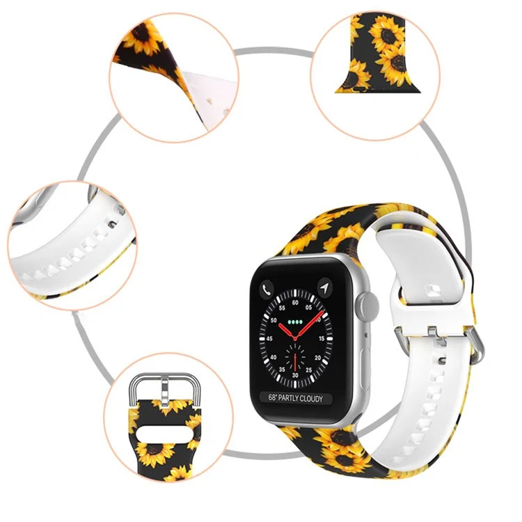 Per Apple Watch Series 10 46mm / Ultra 2 Ultra 49mm / Series 9 8 7 45mm / SE (2023) SE (2022) SE 6 5 4 44mm / 3 2 1 42mm Silicone Pattern Printed Watch Strap Wristband with Buckle - Colore Nuvola