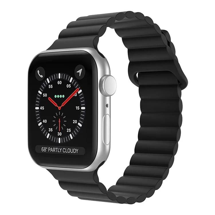 For Apple Watch Series 10 46mm / Ultra 2 Ultra 49mm / Series 9 8 7 45mm / SE (2023) SE (2022) SE 6 5 4 44mm / 3 2 1 42mm Magnetic Adsorption Silicone Strap Wrist Band with Tail Buckle - Black