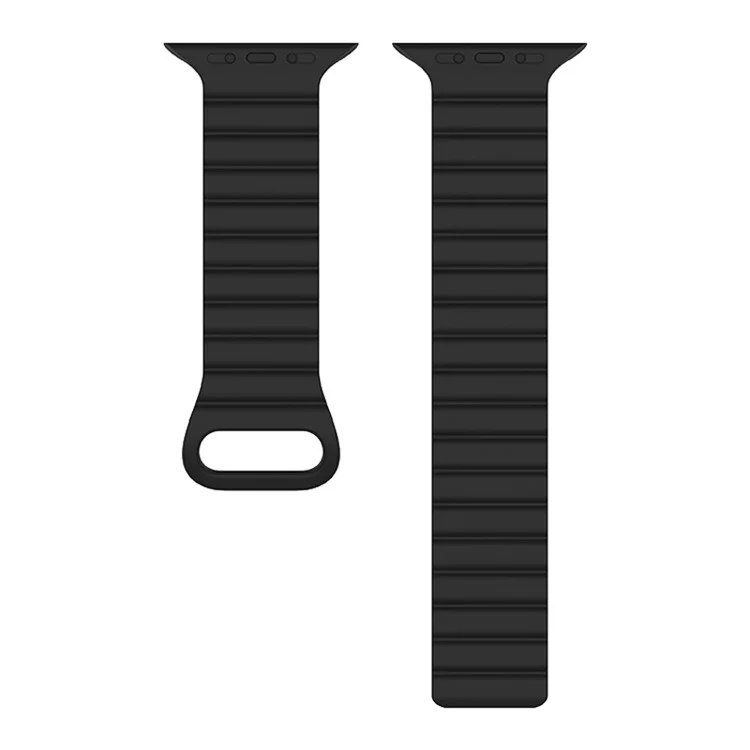 For Apple Watch Series 10 46mm / Ultra 2 Ultra 49mm / Series 9 8 7 45mm / SE (2023) SE (2022) SE 6 5 4 44mm / 3 2 1 42mm Magnetic Adsorption Silicone Strap Wrist Band with Tail Buckle - Black