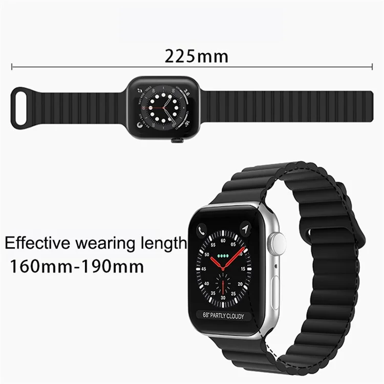 For Apple Watch Series 10 46mm / Ultra 2 Ultra 49mm / Series 9 8 7 45mm / SE (2023) SE (2022) SE 6 5 4 44mm / 3 2 1 42mm Magnetic Adsorption Silicone Strap Wrist Band with Tail Buckle - Black