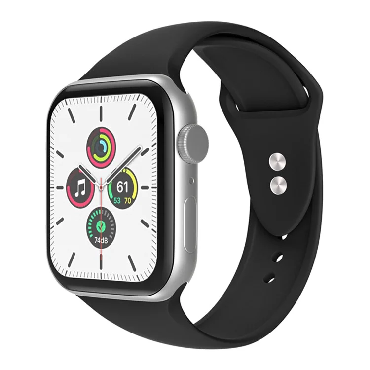für die apple watch series 7 41mm / serie 6 / 5 / 4 / se 40 mm / serie 1 / 2 / 3 38mm smart watch silicon -gurt -uhrenband -austausch mit doppelknöpfen schnalle, größe l - schwarz