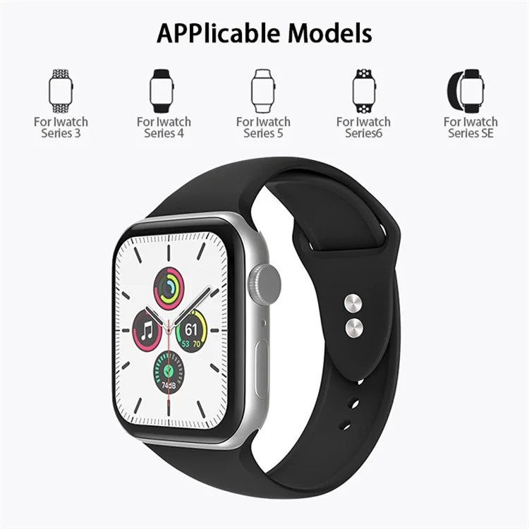 für die apple watch series 7 41mm / serie 6 / 5 / 4 / se 40 mm / serie 1 / 2 / 3 38mm smart watch silicon -gurt -uhrenband -austausch mit doppelknöpfen schnalle, größe l - schwarz