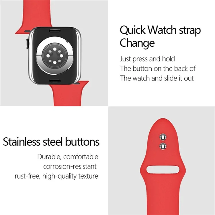 für die apple watch series 7 41mm / serie 6 / 5 / 4 / se 40 mm / serie 1 / 2 / 3 38mm smart watch silicon -gurt -uhrenband -austausch mit doppelknöpfen schnalle, größe l - schwarz