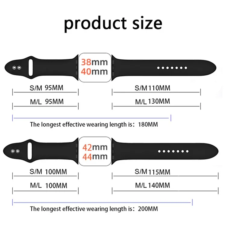 für die apple watch series 7 41mm / serie 6 / 5 / 4 / se 40 mm / serie 1 / 2 / 3 38mm smart watch silicon -gurt -uhrenband -austausch mit doppelknöpfen schnalle, größe l - schwarz