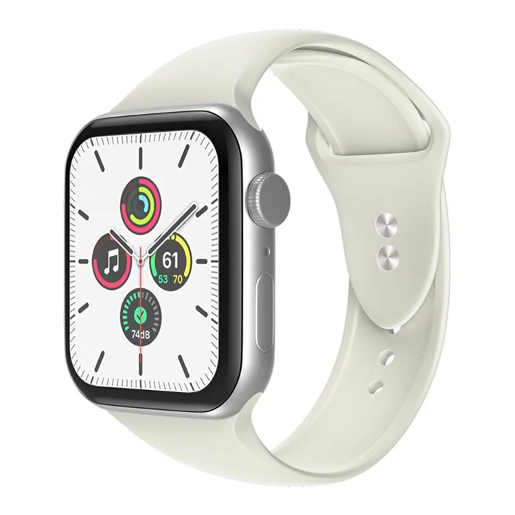 For Apple Watch Series 10 42mm / 9 8 7 41mm / 6 5 4 SE SE (2022) SE (2023) 40mm / 3 2 1 38mm Smart Watch Silicone Strap Watchband Replacement with Double Buttons Buckle, Size L - Antique White