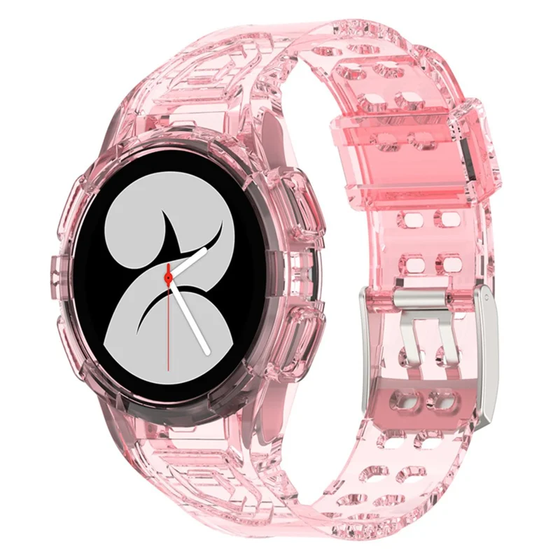 For Samsung Galaxy Watch4 40mm One-piece Soft TPU Smart Watch Replacement Wrist Strap with Watch Case - Transparent Pink