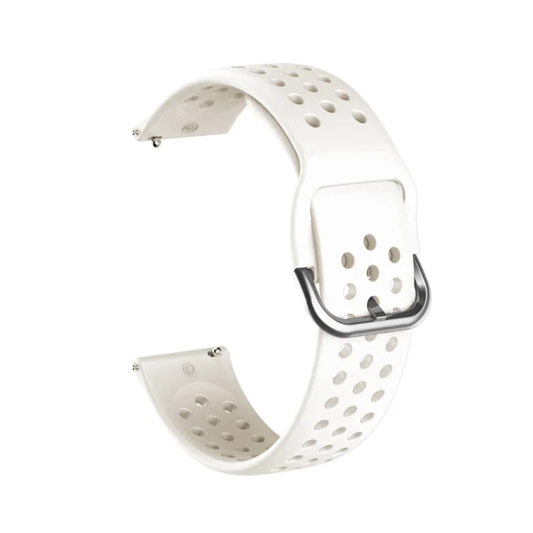 For Samsung Galaxy Watch3 45mm SM-R840 / Garmin Vivoactive 4 Watch Band 22mm Round Holes Quick Release Silicone Strap - White / Silver Buckle