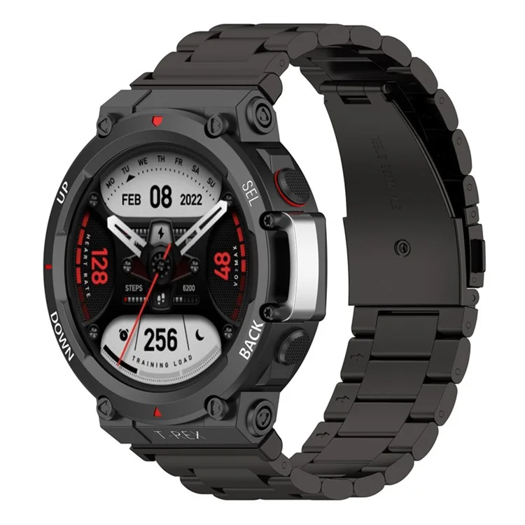 Para Huami Amazfit T-Rex 2 Correa de acero inoxidable de tres perlas Reloj inteligente anti-arañazos con hebilla - Negro