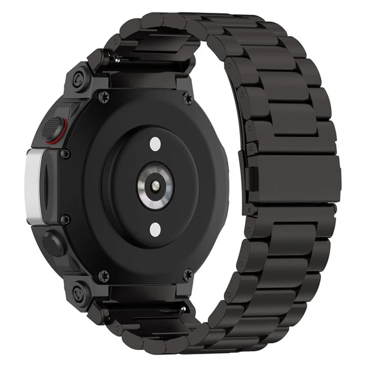 Para Huami Amazfit T-Rex 2 Correa de acero inoxidable de tres perlas Reloj inteligente anti-arañazos con hebilla - Negro